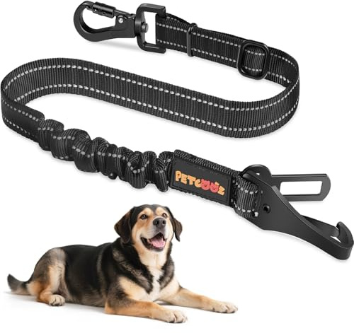 PETCOOZ Ceinture Chien Voiture 3 en 1, Ceinture de Sécurité Chien Réglable 58-92 cm avec Système Latch et ISOFIX, Absorption des Chocs, Mousqueton Rotatif 360°, Harnais Voiture pour Toutes Les Races