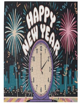 Clock Happy New Year Colorful Fireworks Jigsaw Puzzles for Family Game Night Wooden 500 Pieces Friend Ornamental Gift Puzzles