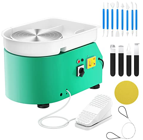 Torno de Alfarero 350W con Control de Velocidad y Pedal – Plato Giratorio de 9.8 Torno Ceramica, 300 RPM, Cubeta Desmontable + Kit de Herramientas para Cerámica, Arte, DIY y Principiantes