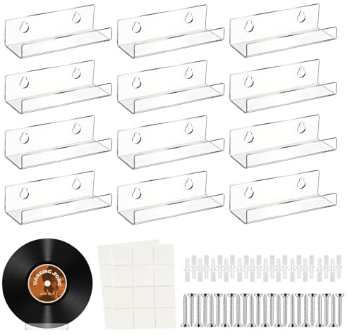 AKINSTER Lot de 12 supports muraux pour disques vinyles - 10 x 3,5 x 3 cm - Pour placer des albums photo et des collections d'œuvres d'art