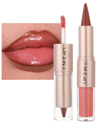 EONFAVE läppglans 2-i-1, läppfoder och glansig duo med matt konturspets och glänsande finish, läppkonturpenna, läppstickskombo, högpigmenterad läppfärg för exakt makeup look