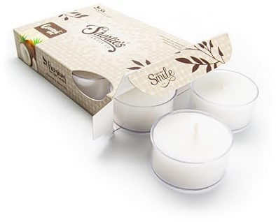 Shortie's Candle Company Coconut Cove Premium Tealight Candles - 6 White Highly Scented Tea Lights - Beautiful Candlelight - Made in the USA - Fruit & Berry Collection