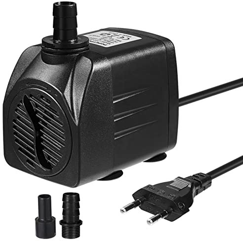 Homvik Bomba de Agua Sumergible 600L/H 8W Bomba de Agua para Acuario Estanque Pecera Fuente Circulación de Agua Dulce y Marino con 2 Boquillas 1.2m de Altura