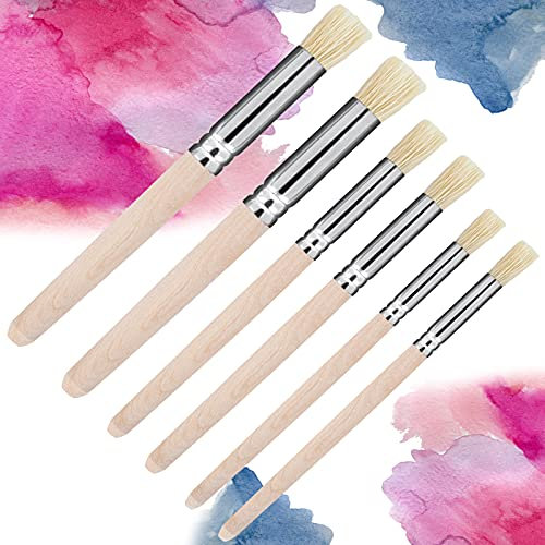 Molain 6Pcs Holzschablonenpinsel, Pinselset für Acrylmalerei, Kunstpinsel, Bastelpinsel, Malpinsel-Set für DIY Basteln Kartenherstellung Acrylöl Aquarell Malzubehör (3 Größen)