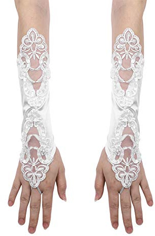 XINCHIA Flower Girls Long Satin Lace Fingerless Gloves Sequins Beads Communion Gloves with Hook Princess Wedding Bridesmaid Child Fancy Costume Dress Gloves Elbow Length Dress Up Gloves