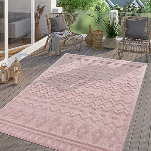TT Home In-& Outdoor Teppich Wetterfest Balkon Küche Wohnzimmer Boho Skandi Design, Farbe: Rosa 3, Größe:240x340 cm