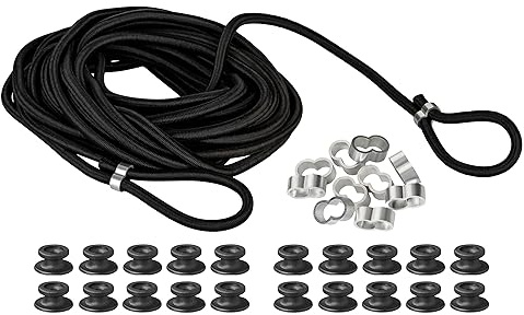 Rubber Cord, 10 Metres, Expander Rope, 7.5 mm Rubber Cord for Trailers, Includes 10 Choke Clamps and 20 Tarpaulin Buttons