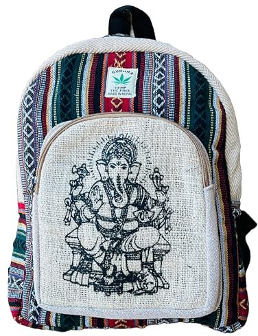 Gurkha Handgefertigter, einzigartiger Himalaya-Hanf-Rucksack, 35,6 cm, Größe M, Hippie-, Festival-, Wander- und Tablet-Laptop-Rucksack, handgefertigt im Everest-Land, Nepal, Mix, Medium, Rucksack