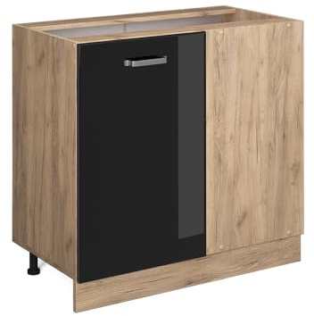Vicco Mobile ad angolo cucina R-Line, Nero lucido, 86 cm