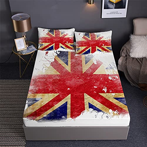 Spannbetttuch Abgenutzt Britische Flagge Bettwäsche-Set Gealterte Union Jack UK Flagge | Mit Spannbettlaken Und 2 Kissenbezügen (3PCS) Oder Bettdecke (4PCS) (C,King-4PCS)