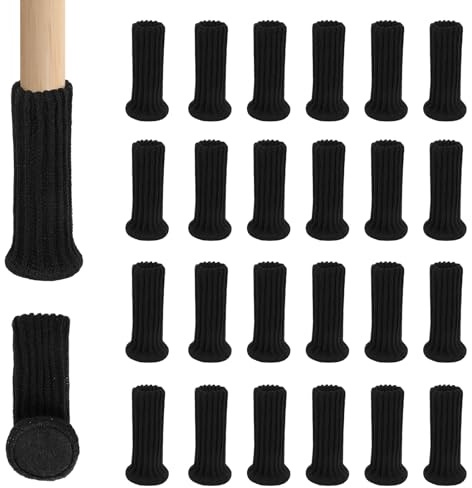Chiluxendo 24 Stück Stuhlbeinkappen, Stuhlbeinschoner, Stuhlsocken Stulpe, Stuhlbeine Socken, Bodenschoner, Stuhlkappen, Stuhlbeinsocken, für Möbel, Tisch, Vermeiden Sie Kratzer &Geräusche(Schwarz)