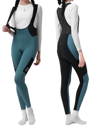 INBIKE Radlerhose Bib Pants Fahrradhose Fahrradträgerhosen Damen Lang Winter Thermo Warm Winddicht Gepolstert mit Taschen Fleece Reflektierendem Logo Atmungsaktiv Elastisch Weich Blau L