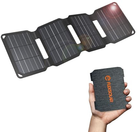 FlexSolar 10w Portable Solar Charger 5V USB Small Foldable Solar Panel IP67 Waterproof for Phones Tablet Powerbank Camera Flashlight Watches Outdoor Camping Hiking Travel