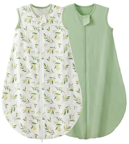LULUMONKEY Baby Summer Sleeping Bag 2 Pack, 0.5 TOG Cotton Newborn Sleep Sack Wearable Blanket for 0-6 Months Toddler Baby