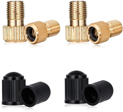 4 Stück Messing-Adapter, Adapter für Presta-Ventile Presta-Ventiladapter aus Messing und 4 Stück Ventildeckel Presta Ventiladapter für Fahrräder, E-Bikes, und E-Scooter