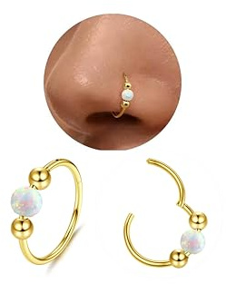 Diamday 16G/18G/20G Opal näsring -316L kirurgiskt stål näsringar ringar ringar gångjärn snäcka piercing smycken septum klicker läppringar broskörhänge helix Rook tragus