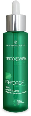 Monacelli Tricorewire Reforce Siero specifico per Uomo 100ml previene e contrasta la caduta dei capelli, trattamento per il cuoio capelluto maschile, con pratico contagocce