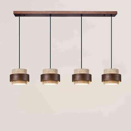 Wabi-Sabi Gul Travertin Pendel Belysningsarmatur Japansk 17CM*12,5CM Vardagsrum E27 Ljuskronor Pendellampa 4 Typer Entry Sovrum Matsalsbelysning För Vitalitet Trä Hänglampa