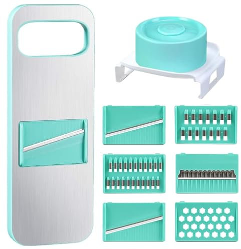 TTSTOIEE 7-in-1 taglia verdure, 6 lame intercambiabili in acciaio inox tagliaverdure manuale - tagliaverdure multifunzione per patate/cetrioli/carote