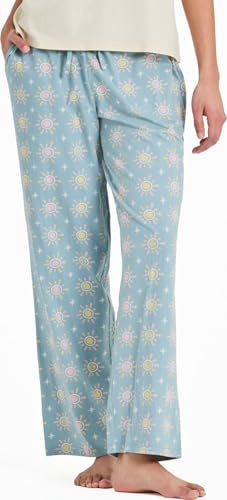 Life is Good. Women's Hello Sunshine Pattern Snuggle Up Sleep Pant, Smoky Blue, Small