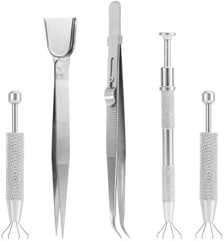 lasuroa 5pcs Sprinkles Tools for Cake Decorating, Grabber Tool Holder Set Include Pearl Pen Piercing Ball Grabber Tool & Tweezers Jewelry Septum Earring Bead Pick Up Tools for Cookie Cupcake