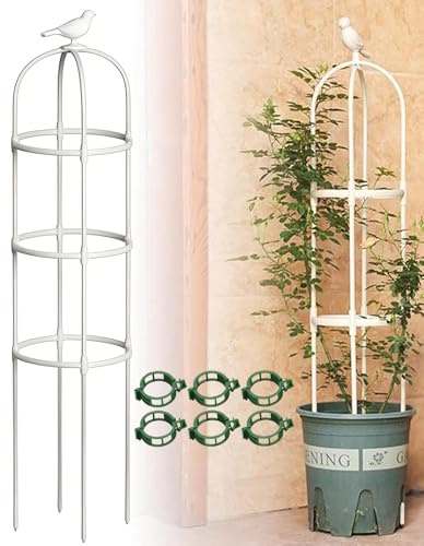 Trädgårdsspaljé i metall för klätterväxter 40 x 165 cm obelisk växtstöd för vinrankor rosor tomater och klematis hållbar vit metall blomstativ
