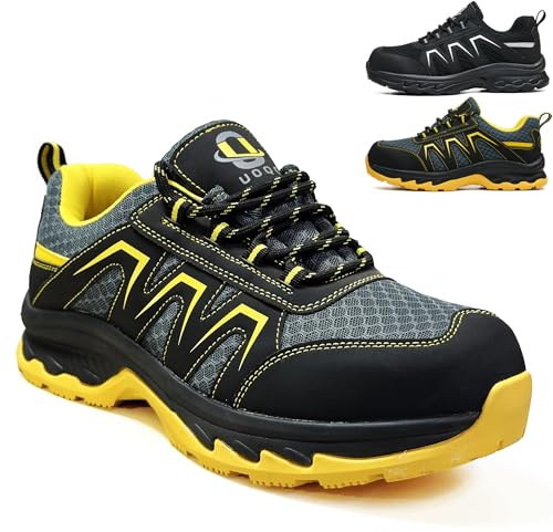 UOQC S1 Safety Trainers for Men Women Steel Toe Cap Safety Shoes Non-Slip | Durable Sole Work Shoes Logistics Driver Breathable Comfortable Electronics Static Dissipative Industrial Construction