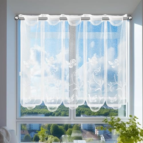 FULHANY 2 Piezas Visillos Cocina - Cortina Cocina - Cortinas para Cocina para Cocina, SalóN Y Dormitorio（130 X 45/74 X 60 Cm）