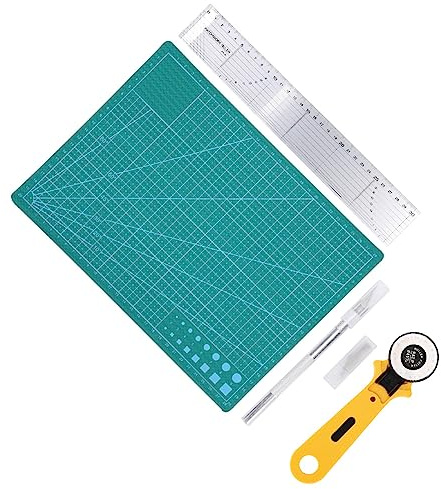Tnfeeon Kit Professionale per Lavorazione della Pelle, Taglierina Rotante di Precisione e Coltello da Intaglio, Tappetino da Taglio Resistente, Strumenti per Cucire in Pelle Fai da Te, Borsa