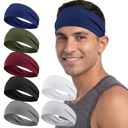 obeoby 7 Pcs Headbands for Men, Soft Elastic Sports Sweatbands, Colorful