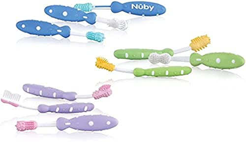 Nuby - Set de 3 cepillos de dientes para bebés - Color no seleccionable - 3+ meses