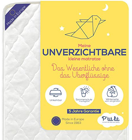 P'tit Lit - Unentbehrliche Babymatratze - 60x120 cm - Klimatisiert: 1 Sommerseite / 1 Winterseite - Oeko Tex®
