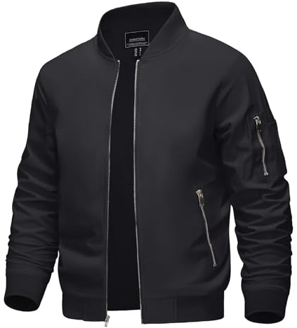 KEFITEVD Giacca da baseball casual da uomo giacca a vento sottile estiva giacche cappotti con tasche con cerniera, Nero , XL