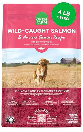 Open Farm, Ancient Grains Dry Dog Food, Protein-Rich & Nutrient Dense, 90% Animal Protein Mixed with Non-GMO Fruits, Veggies and Superfoods, Wild Caught Salmon Recipe, 4lb Bag