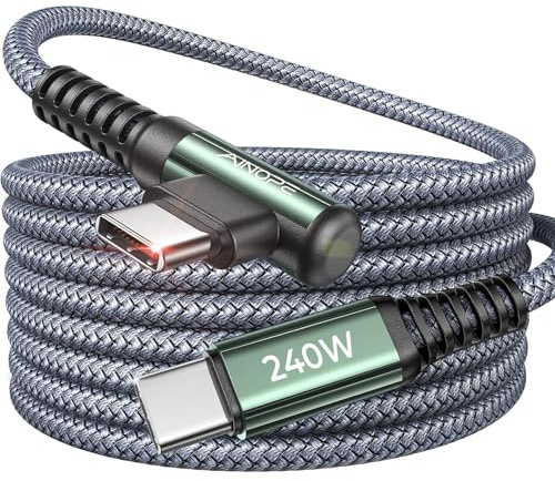 AINOPE 240W USB C to USB C Cable [10FT] Right Angle C to C Cable Fast Charging,Sideways Phone Charger USBC to USBC Fits iPhone 17 16 15 Pro Max Plus,MacBook Air/Pro,iPad Pro,Samsung S25,Pixel,iPad