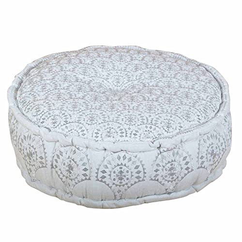 Casa Moro Boho Bodenkissen Naima Silber mit Füllung Ø 60cm x Höhe 20cm rund aus Baumwolle orientalisches Sitzkissen Bestickt EIN Polsterhocker Mandala Pouf MA9902