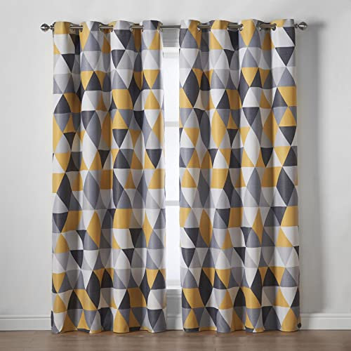 Alan Symonds Malmo 66 x 72 Ochre Printed Room Darkening Eyelet Ring Top Curtains