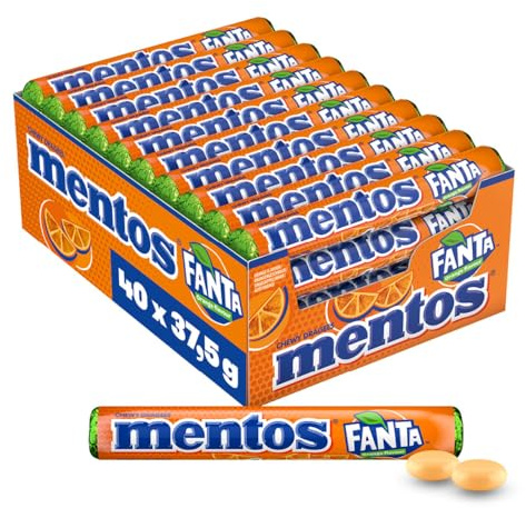 Mentos Fanta Dragees, Frucht-Bonbons mit Original Fanta-Flavour, Kaubonbons mit fruchtigem Orangen-Limonaden Geschmack, Süßigkeiten Multipack (40 Rollen), vegan
