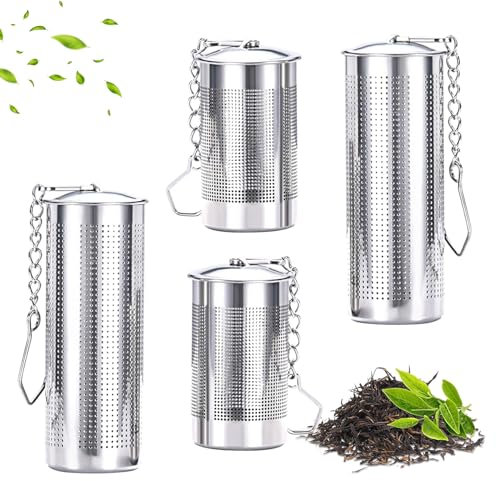 Colino Per Tisane Sfuso xlwen 4 Pezzi Colino da Tè per Tè Sfuso,Filtri per Tè in Acciaio Inox 304,Filtro The Infusione Con Catena Di Estensione per Tè Sfuso, Erbe, Spezie