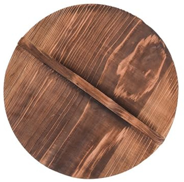 Coperchio per wok in legno naturale, coperchio per padella, coperchio rotondo in legno per mescolare le padelle, coperchio per padella, accessori da cucina in legno (colore carbonizzato, 32 cm)