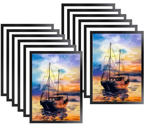 WENLISELL 12 Pcs A4 Magnetic Display Frame, Self Adhesive Magnetic Photo Frame for Wall, Black Magnetic Paper Holder for Photos, Notices, Documents, License, Arts