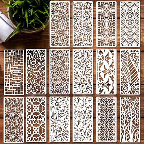 Calkkrer 16 Stück Wiederverwendbare Malschablonen Set, Blumen und Blatt Muster Schablonen, Airbrush Schablonen für Wand Malerei, DIY Schablonen für Holz, Möbel, Stoff