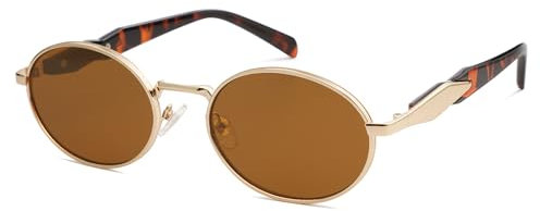SOJOS Vintage Oval Metall Sonnenbrille Damen Herren Retro Sonnenbrilen mit UV400 Schutz Gold SJ1224