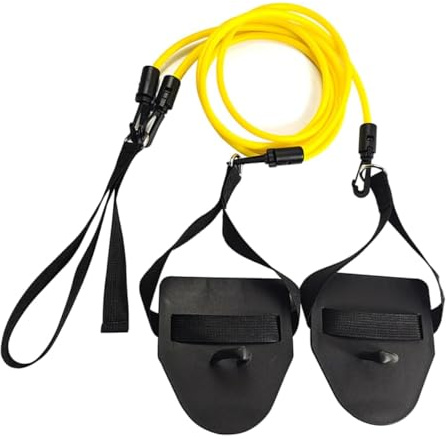 Laroal Allenatore di nuoto terrestre con palette per le mani, corda di resistenza, fascia elastica staccabile per migliorare la forza delle braccia (giallo, 20 libbre)