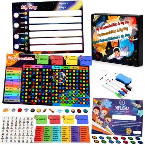 iPEAU|Magnetic Reward Chart for Kids&Board 2-in-1 Set Multiple Chore Chart for Children Ages 3-9 with 280 Stars&152 Task Magnets-Visual Toddlers Daily Schedule for ADHD Autism-Fridge & Wall Hanging