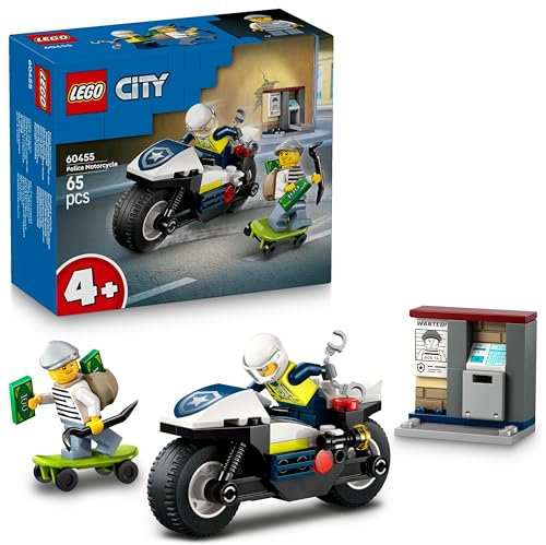 LEGO City Persecución en Moto de Policía - Juego Policial con Moto de Juguete, 2 Minifiguras, Cajero con Dinero y Monopatín - Regalo de Cumpleaños para Niños y Niñas de 4+ Años 60455
