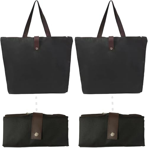 Foldable shopping tote bag, reusable large shoulder handbag with zipper, suitable for women's leisure travel, work, supermarket shopping, simple Oxford cloth waterproof handbag, easy to carry