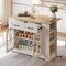 Oslghy Isla De Cocina con Mesa Extensible, Carro De Cocina con Ruedas y Cajones, Carrito De Cocina con Toallero y Puerta de Cristal, Isla De Cocina con conexión AC USB, Blanco, 120x40-65x90cm