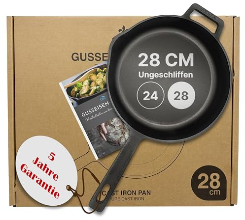 Ottia reine Gusseisenpfanne Induktion 28cm (ungeschliffen), kratzfest, frei von PFOAS und co, inkl eKochbuch, Gusseisen, Eisenpfanne, Cast Iron Pan, Händler aus Hamburg