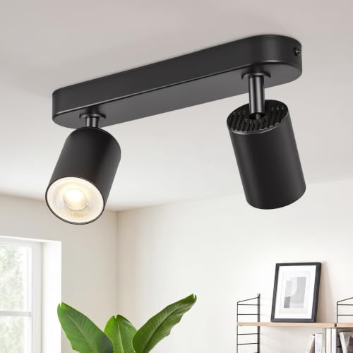 Gr4tec 2 Way Spotlight Ceiling Light Rotatable, GU10 Spot Lights Bar, Black | Kitchen Light Fittings Ceilings, Modern Metal Wall Spotlight Bar for Hallway Bedroom Living Room, , Bulb Not Included